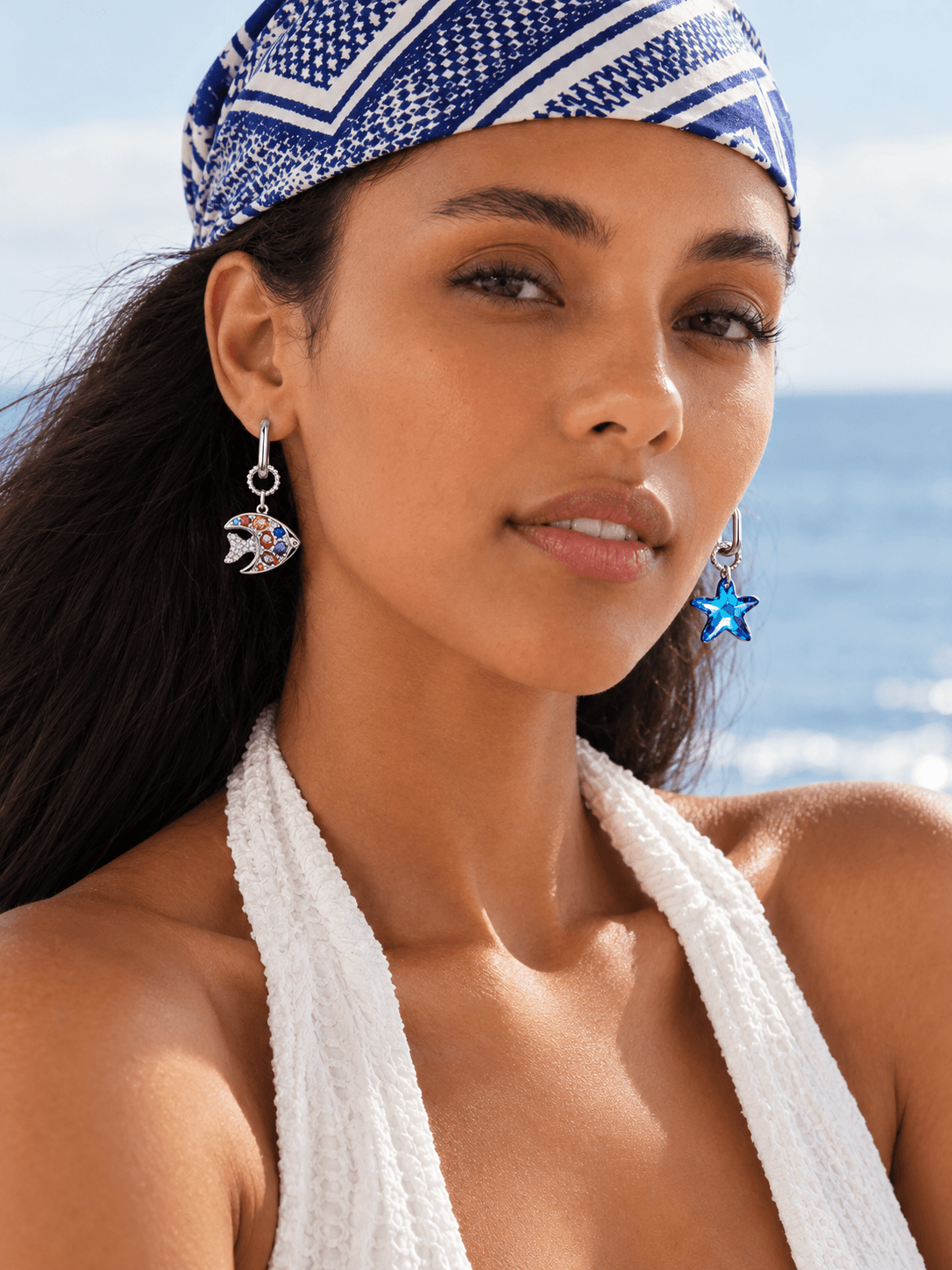 Подвески на серьги "Звезда и рыбка Swarovski" crystal blue