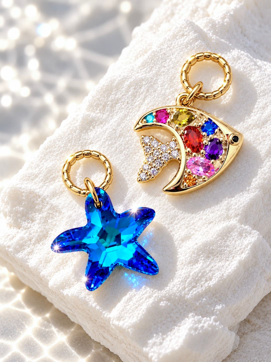 Подвески "Морская звезда и рыбка Swarovski" crystal blue