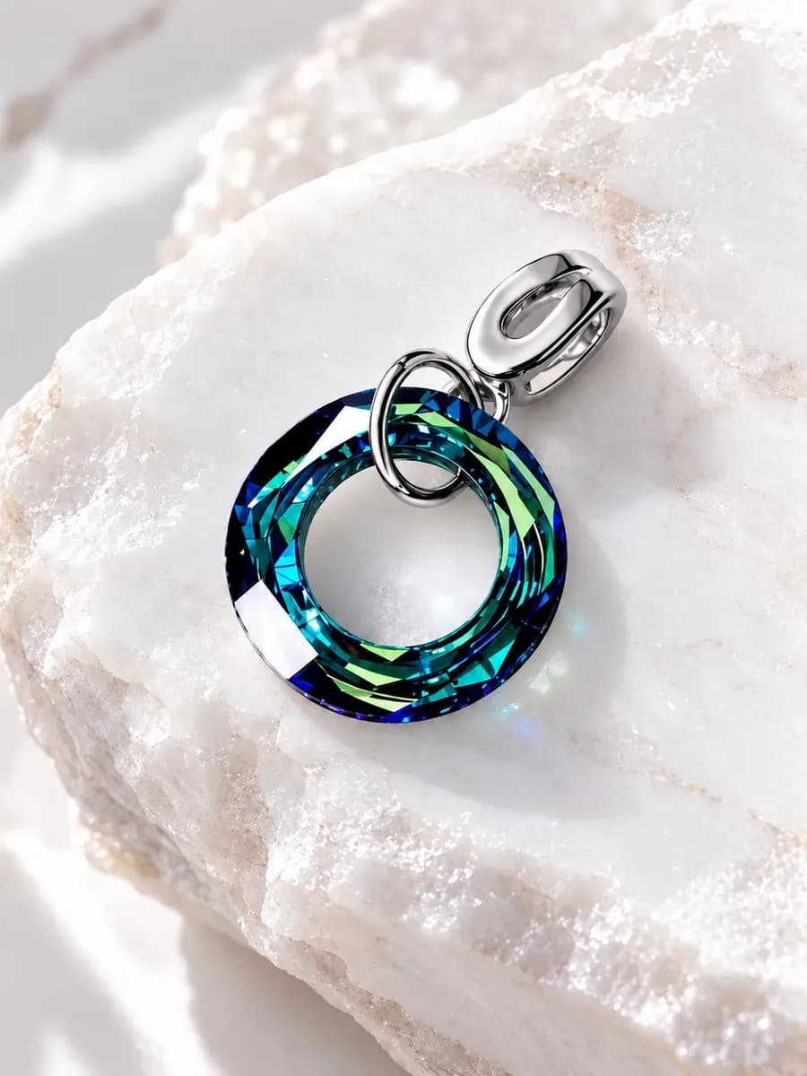 Подвеска на цепочку "Бублик Swarovski" bermuda blue