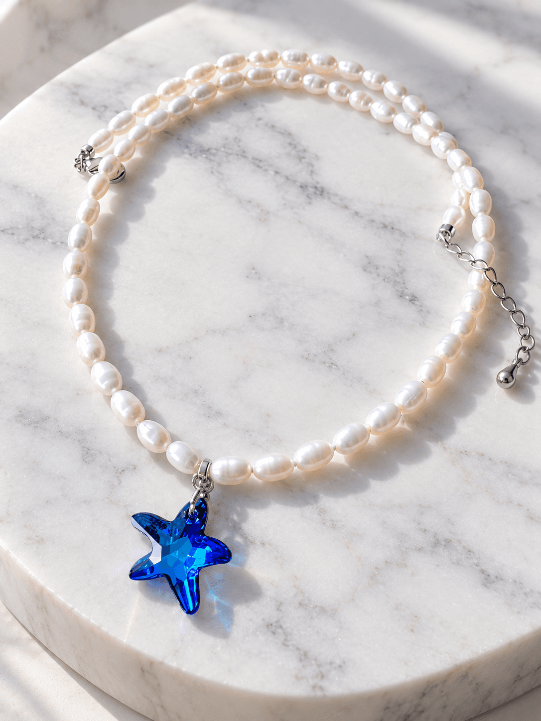 Колье из жемчуга "Морская звезда Swarovski" crystal blue