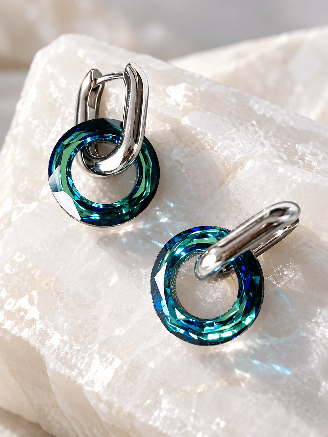 Серьги "Бублики Swarovski" bermuda blue