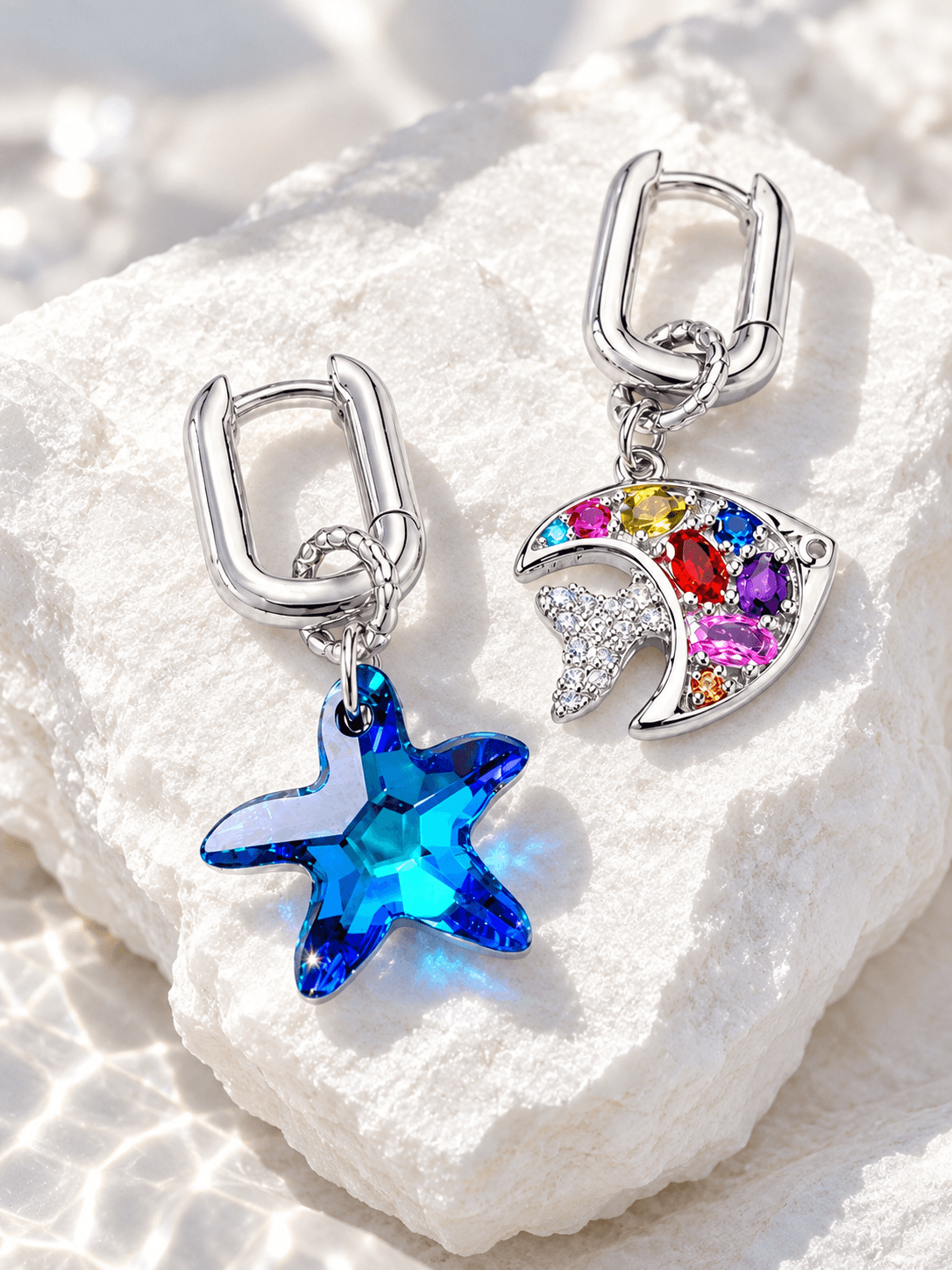 Серьги "Морская звезда Svarovski" crystal blue