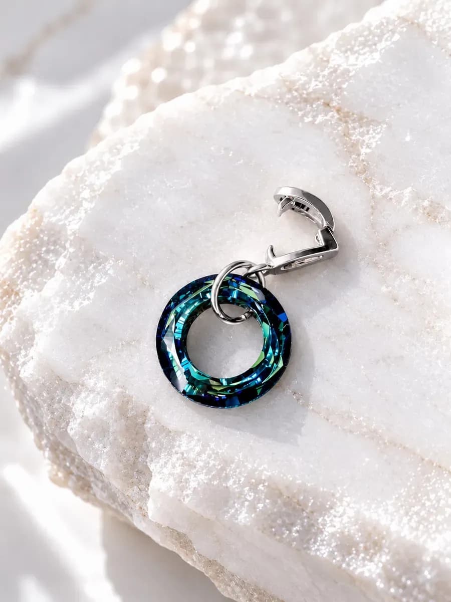 Подвеска на цепочку "Бублик Swarovski" bermuda blue