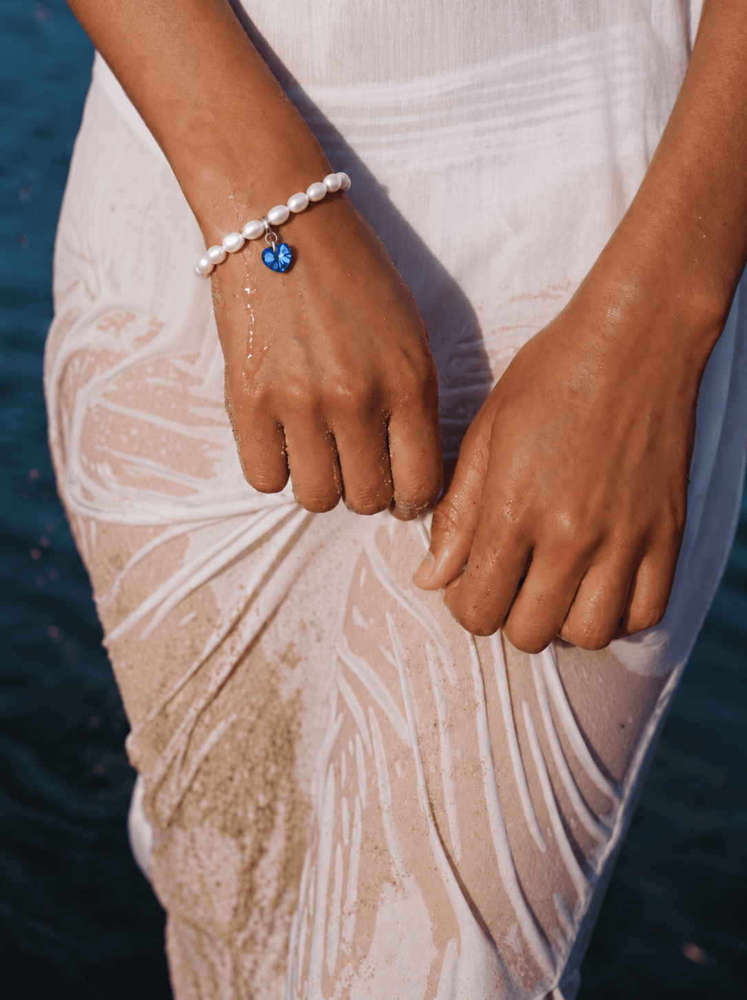Браслет из жемчуга "Сердце Swarovski" bermuda blue