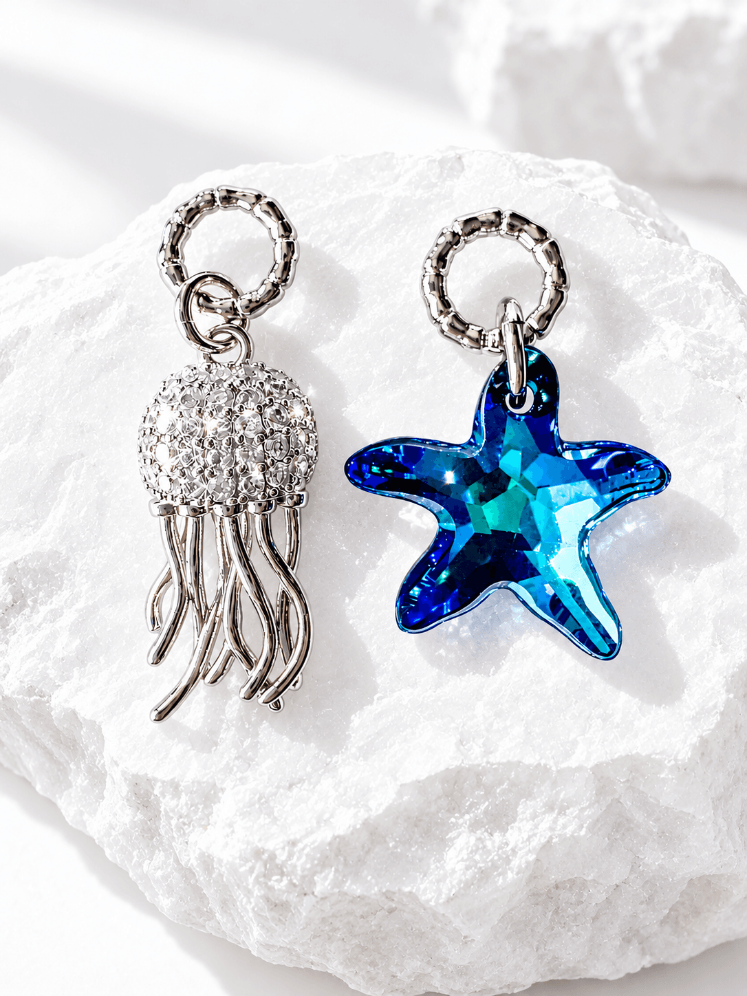Подвески на серьги "Морская Звезда и Медуза Swarovski" crystal blue