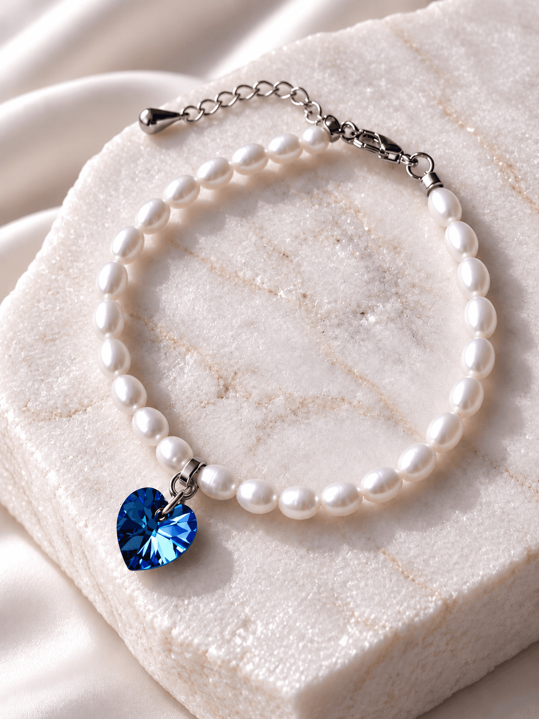 Браслет из жемчуга "Сердце Swarovski" bermuda blue