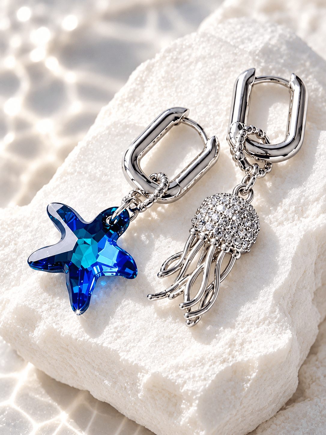 Серьги "Морская звезда и медуза Swarovski" crystal blue