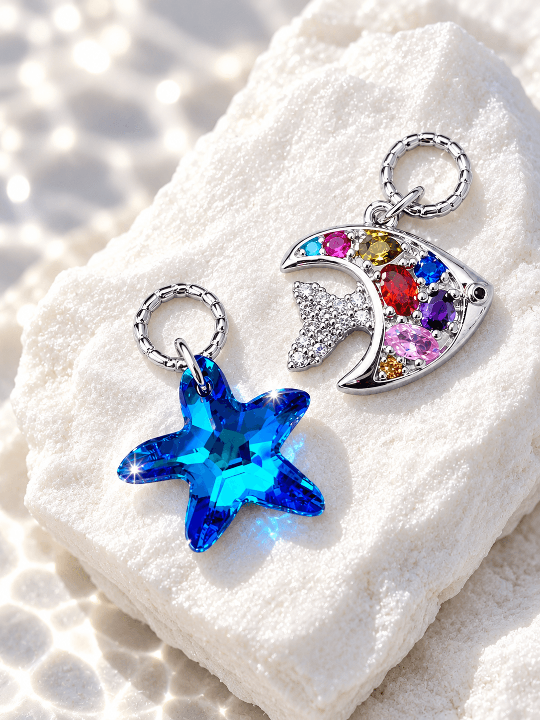 Подвески на серьги "Звезда и рыбка Swarovski" crystal blue