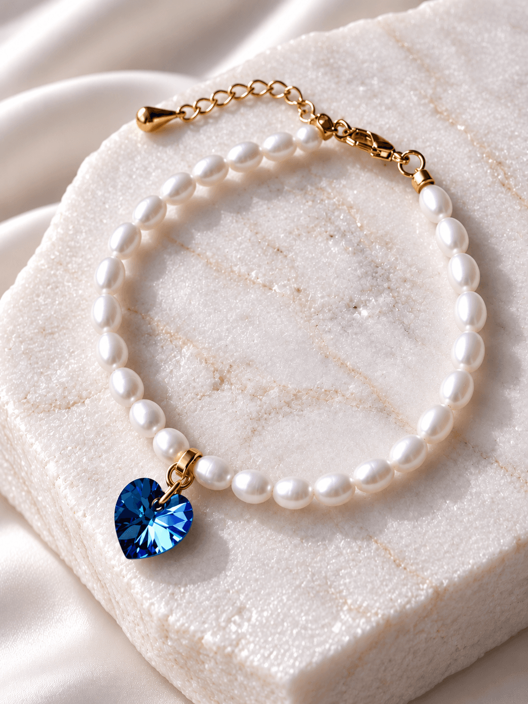 Браслет из жемчуга "Сердце Swarovski" bermuda blue