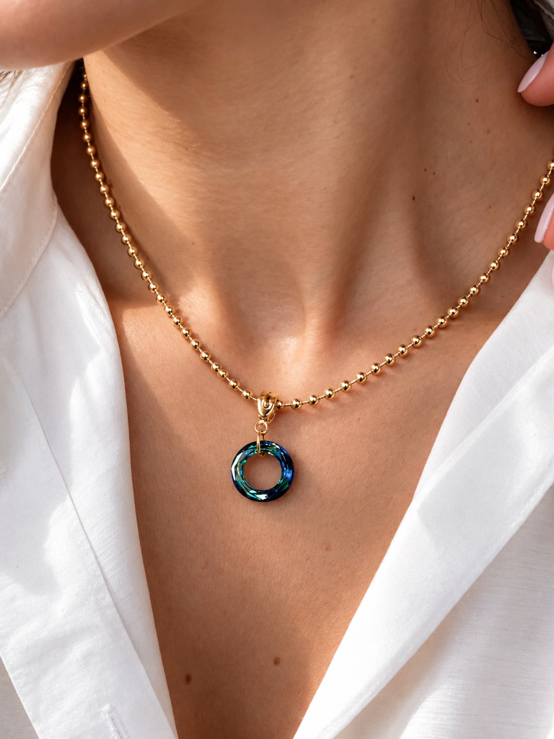 Подвеска на цепочку "Бублик Swarovski" bermuda blue
