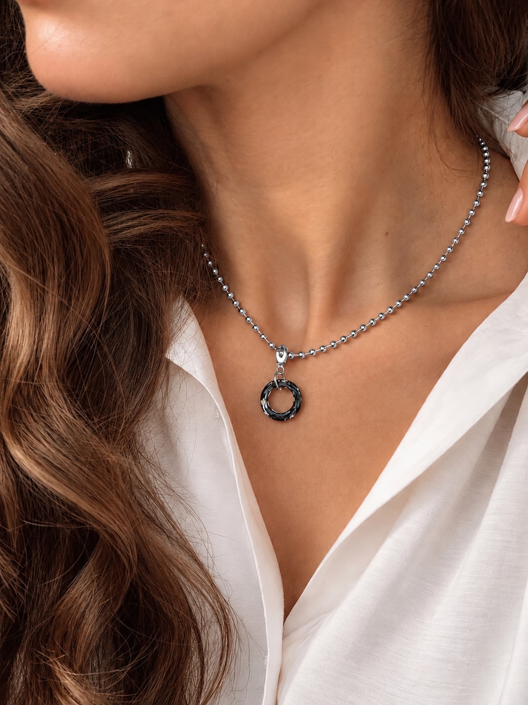 Подвеска на цепочку "Бублик Swarovski" silver night