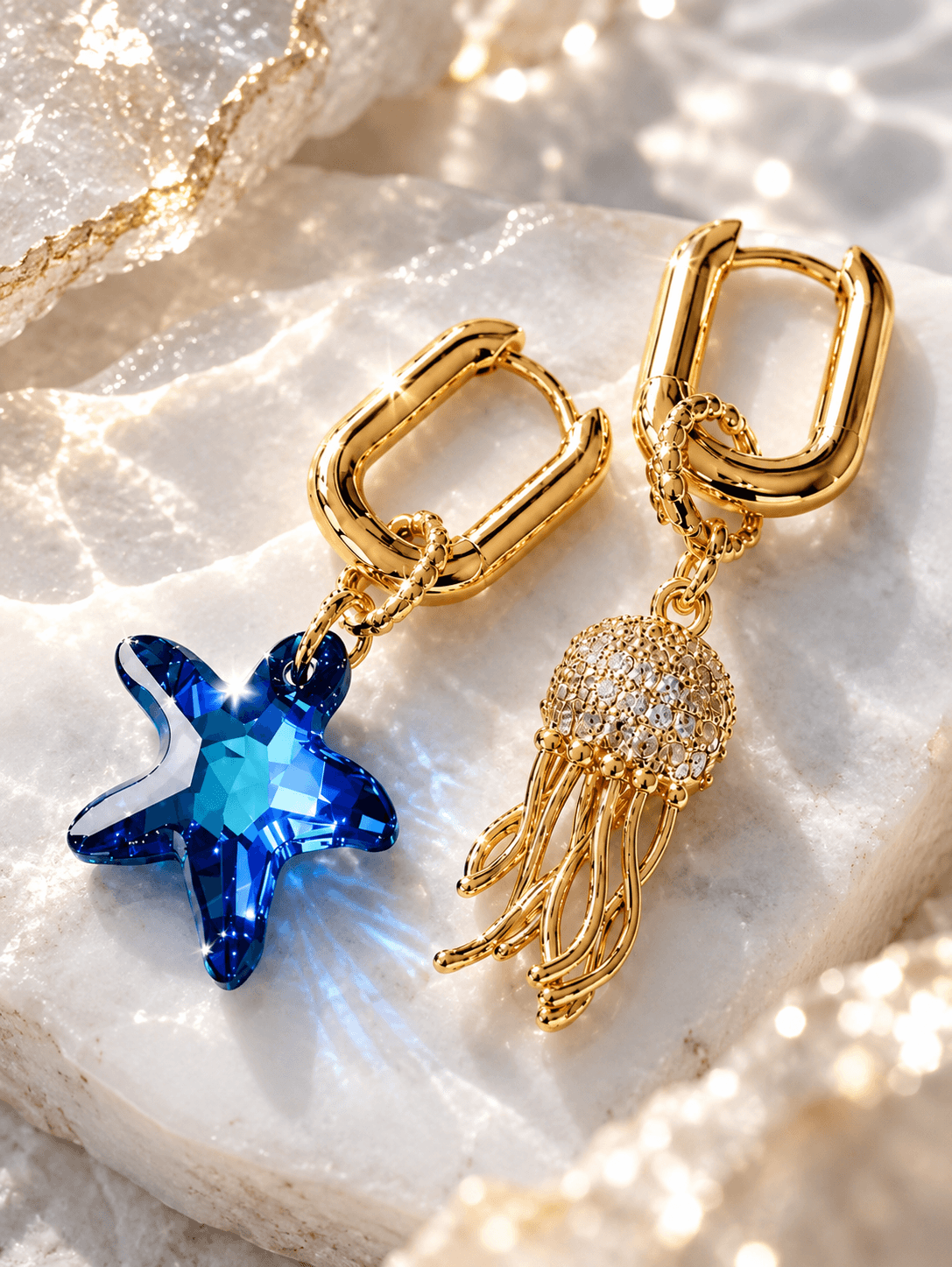 Серьги "Морская звезда и медуза Swarovski" crystal blue