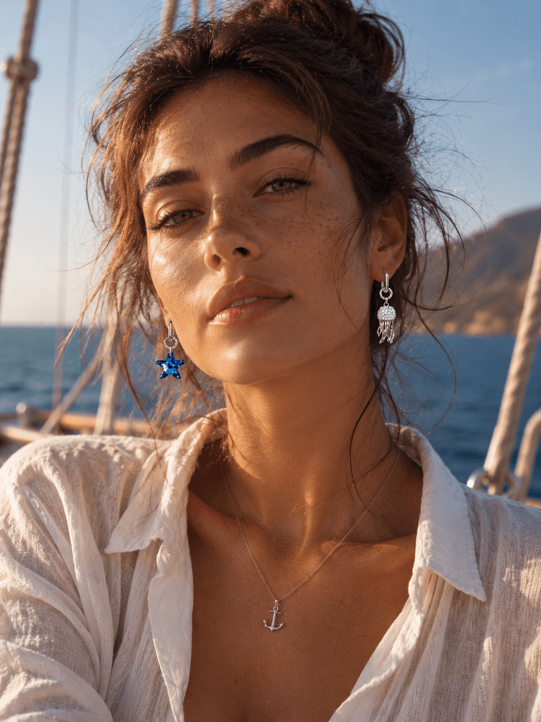 Подвески на серьги "Морская Звезда и Медуза Swarovski" crystal blue