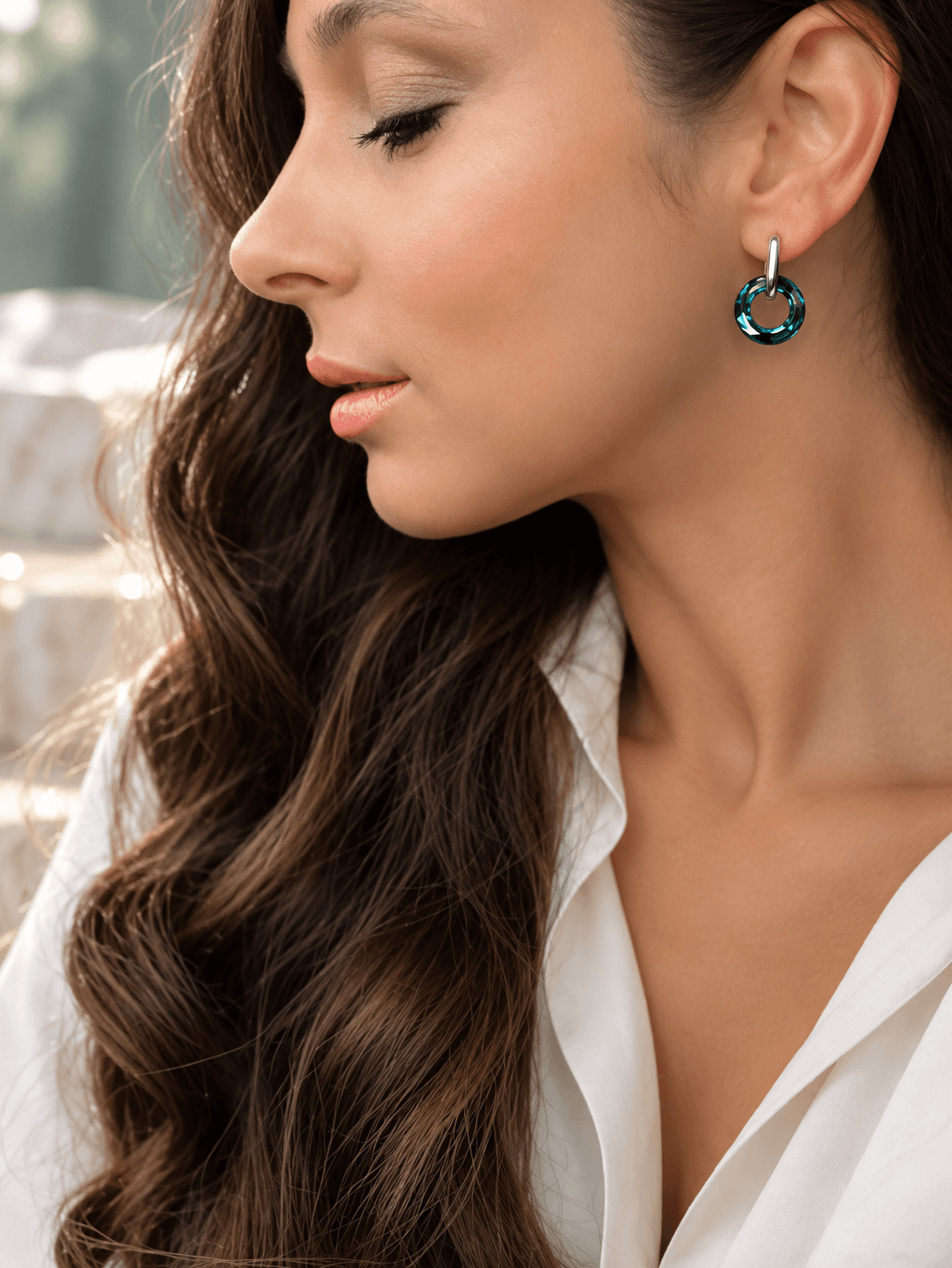Серьги "Бублики Swarovski" bermuda blue