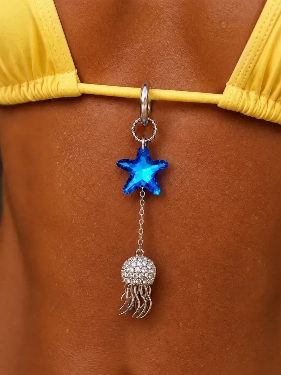 Обвес на купальник "Mорская звезда и медуза Swarovski" crystal blue