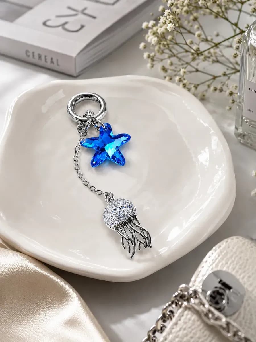 Обвес на купальник "Mорская звезда и медуза Swarovski" crystal blue