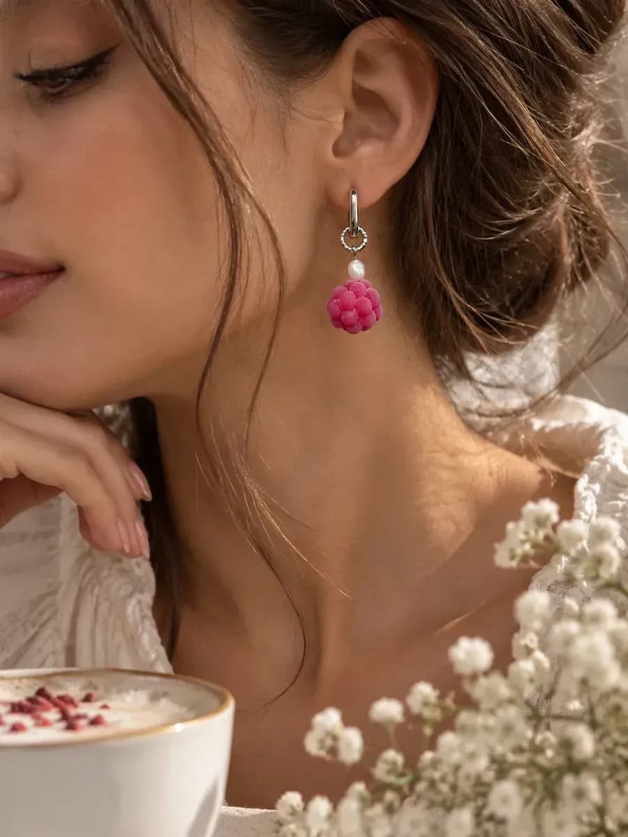 Серьги "Малинки" с натуральным жемчугом