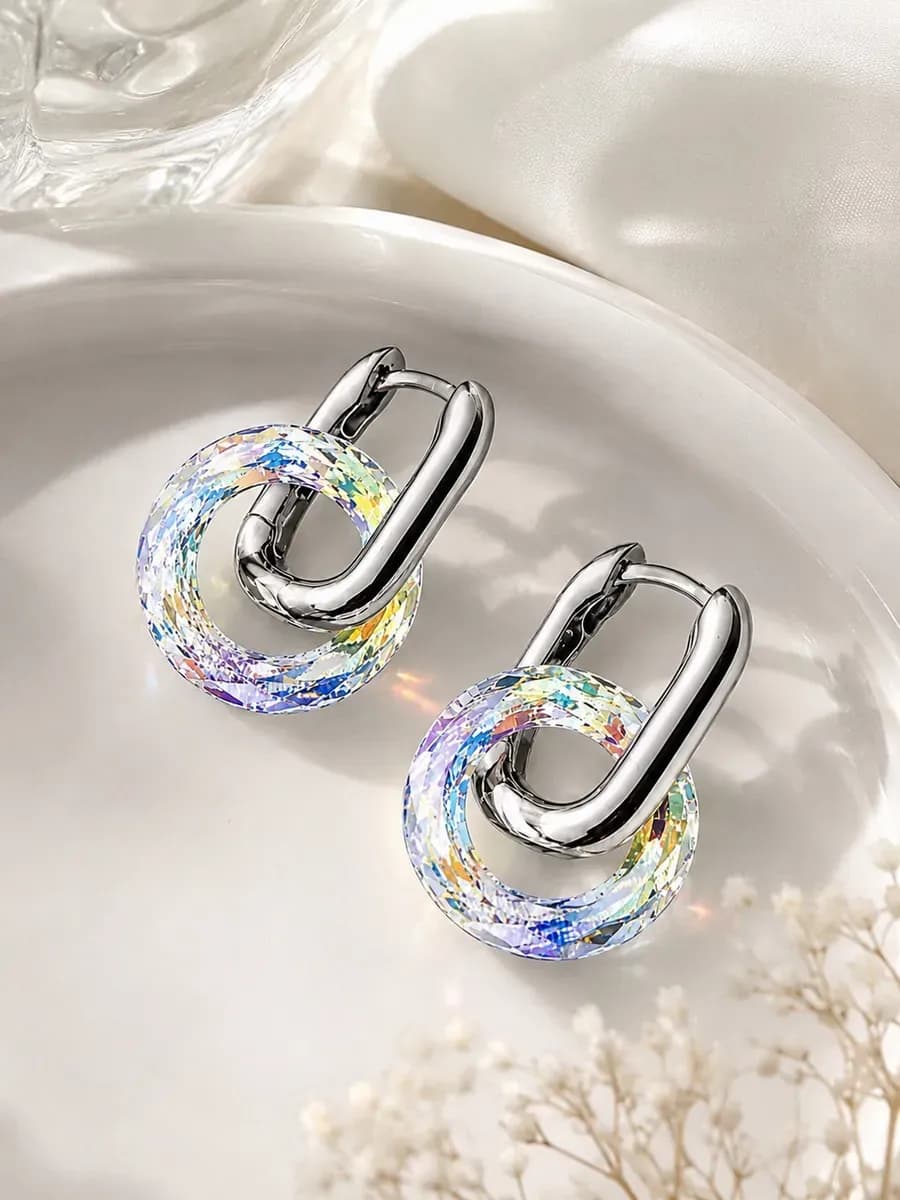 Серьги бублики swarovski мультиколор