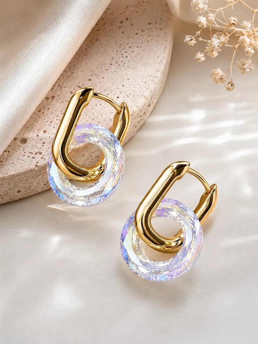 Серьги бублики swarovski мультиколор