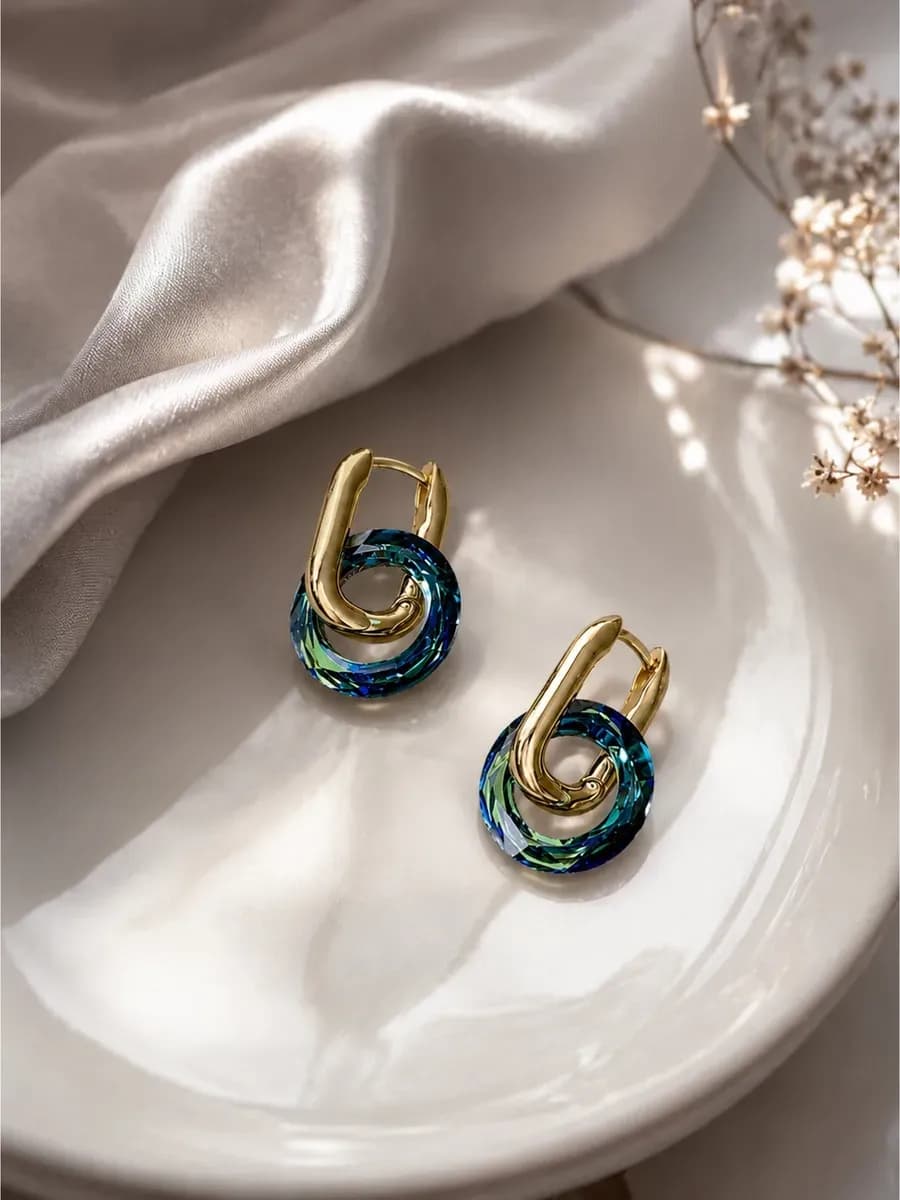 Серьги бублики swarovski хамелеон