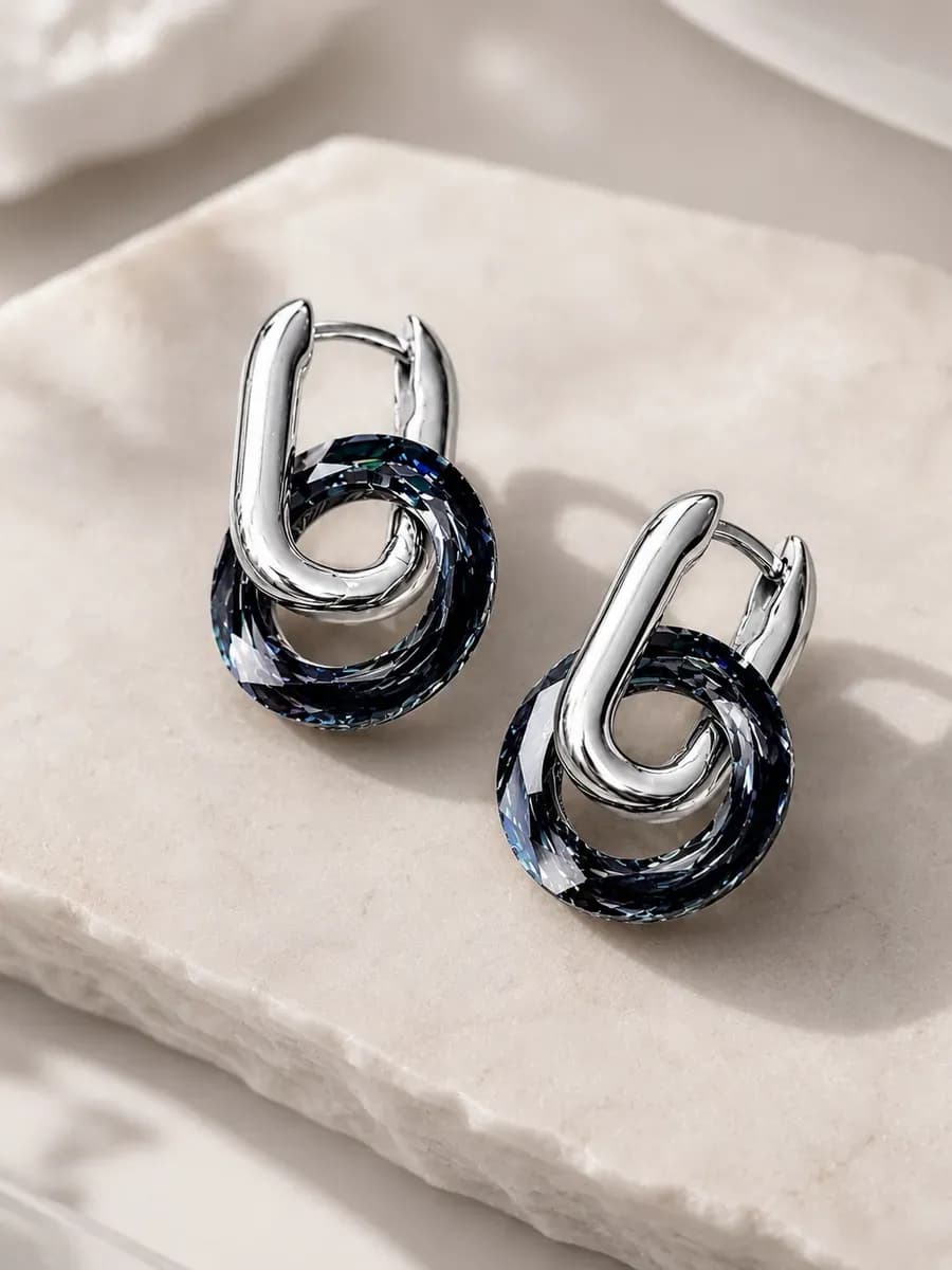 Серьги "бублики черный бриллиант" swarovski 15мм
