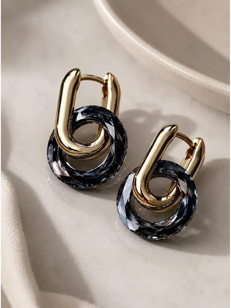 Серьги бублики swarovski черный бриллиант