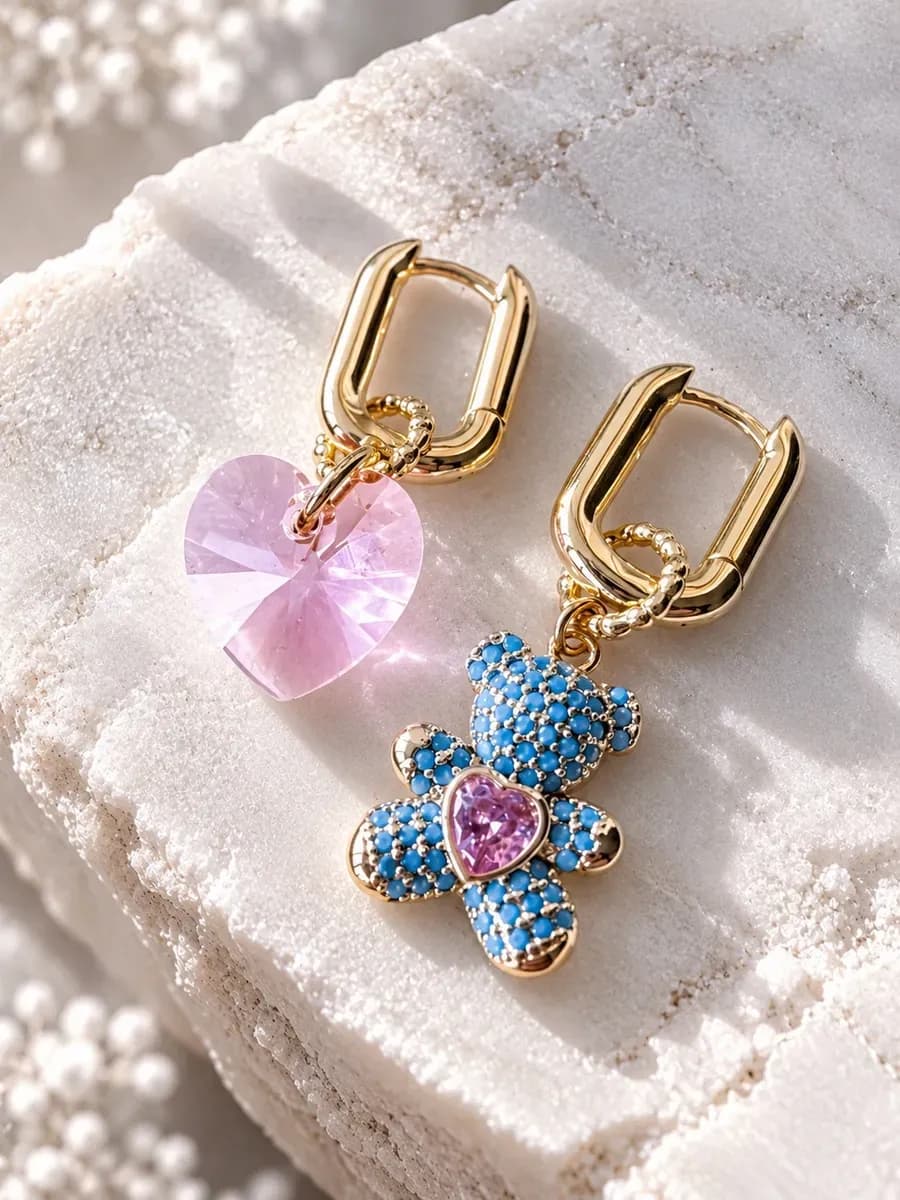 Серьги "Мишка и сердце"