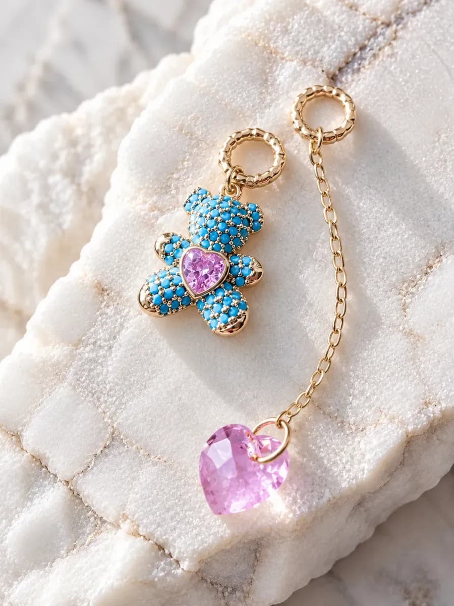 Набор из 2-х подвесок "мишка и сердце" Swarovski 10mm