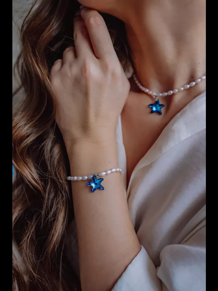 Браслет из жемчуга "Морская звезда" Swarovski 16мм