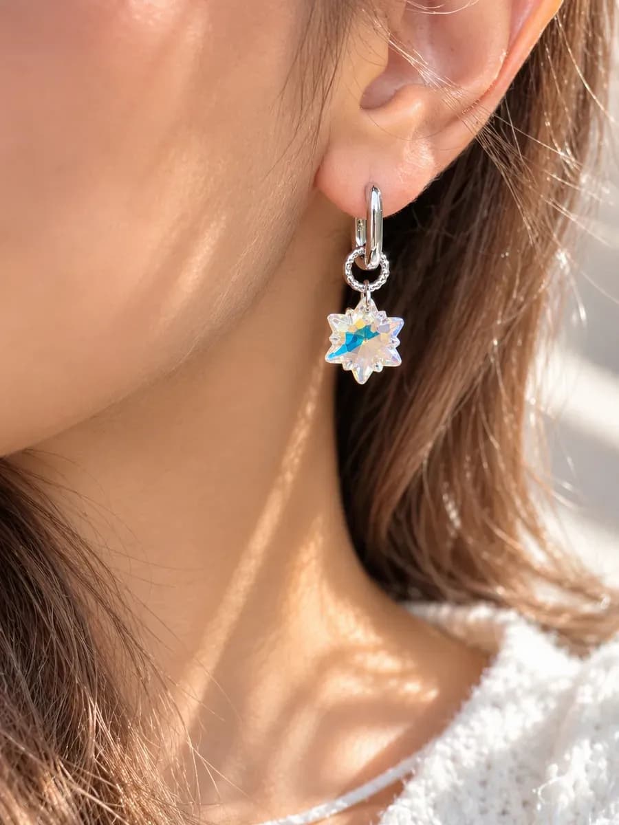 Серьги асимметричные "Снежинки" сваровски