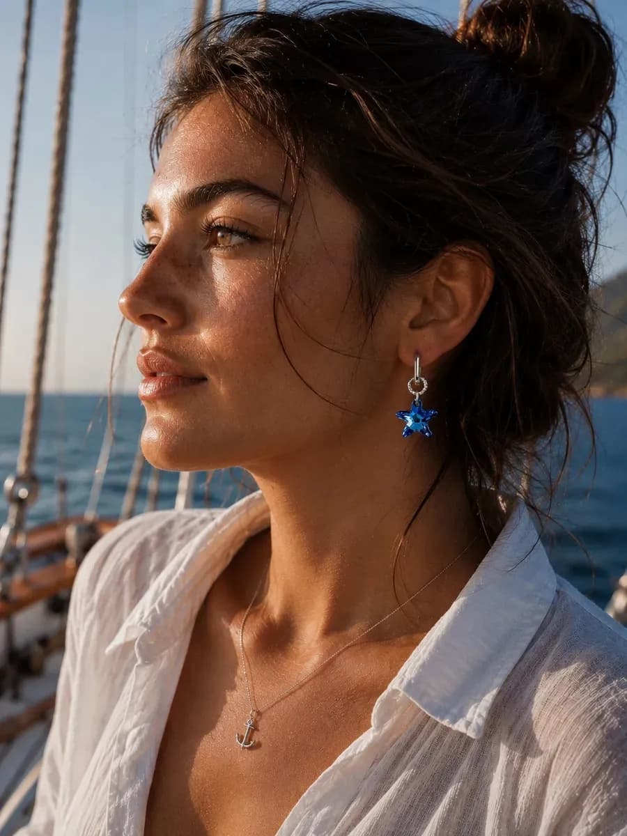 Серьги асимметричные Swarovski морская звезда медуза