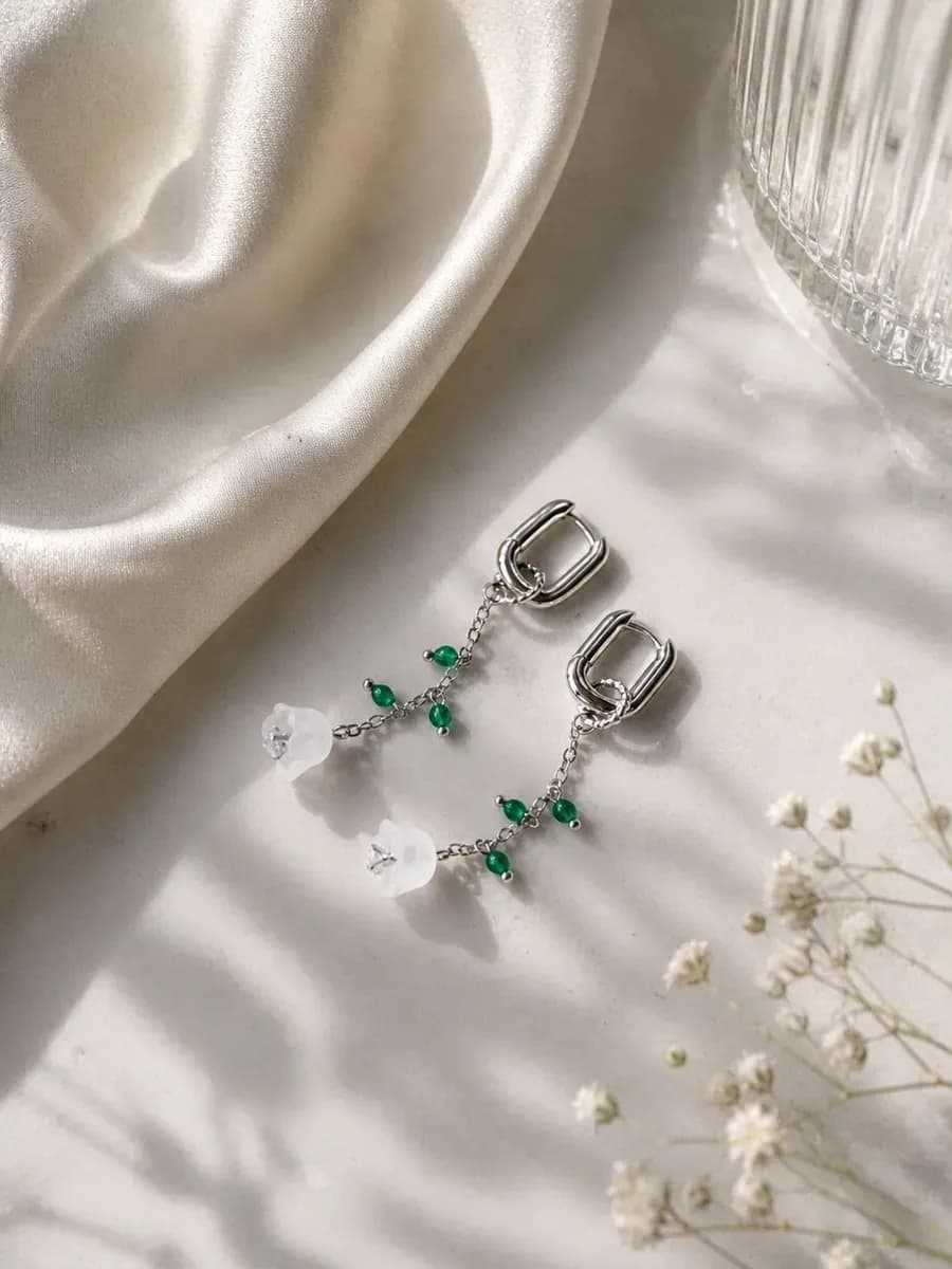 Серьги "Ландыши" с хризопразом