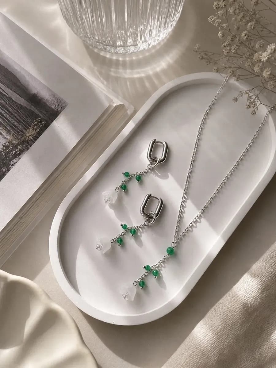 Серьги "Ландыши" с хризопразом